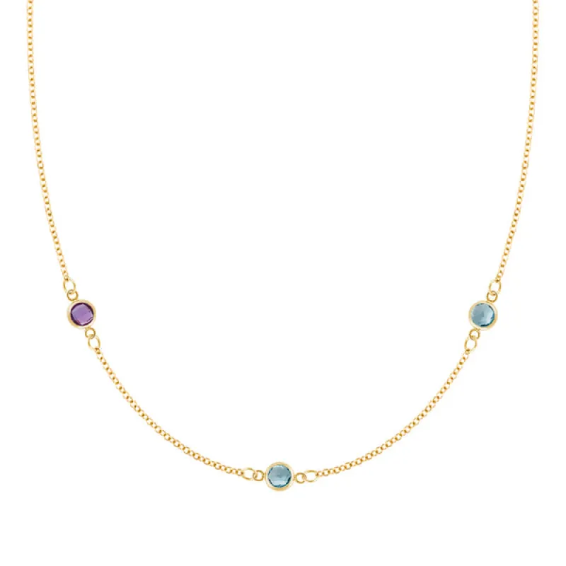 Personalized Classic 3 Birthstone Necklace in 14k Gold sold by Haverhill
