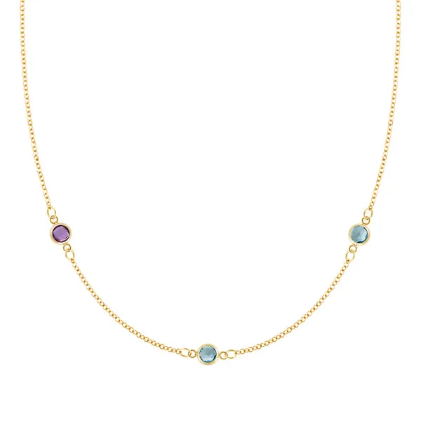 Personalized Classic 3 Birthstone Necklace in 14k Gold sold by Haverhill