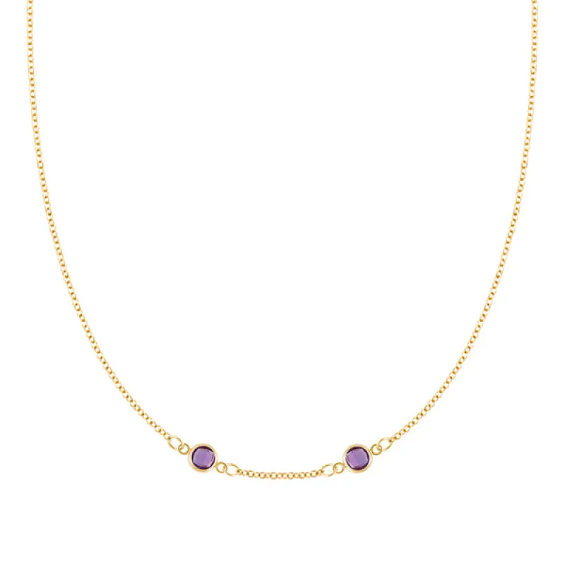 Personalized Classic 2 Birthstone Necklace in 14k Gold (Centered) sold by Haverhill