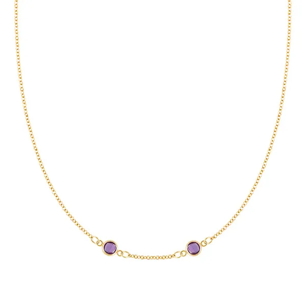 Personalized Classic 2 Birthstone Necklace in 14k Gold (Centered) sold by Haverhill