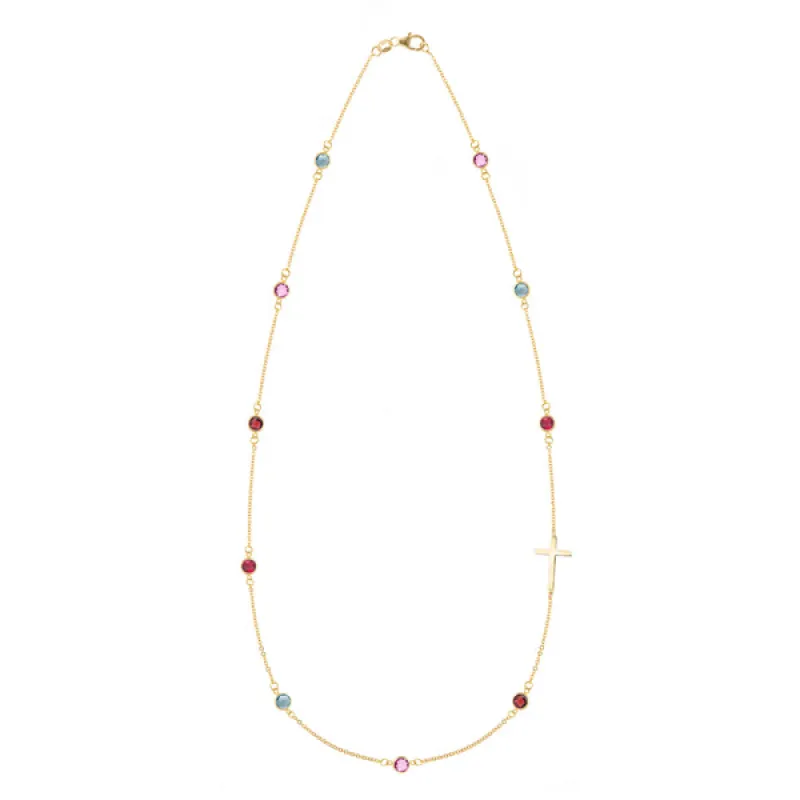 Personalized Bayberry Birthstone Cross Necklace in 14k Gold sold by Haverhill