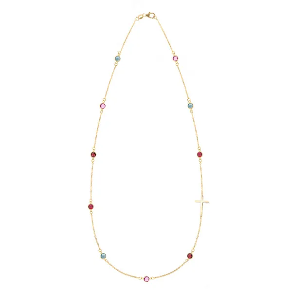 Personalized Bayberry Birthstone Cross Necklace in 14k Gold sold by Haverhill