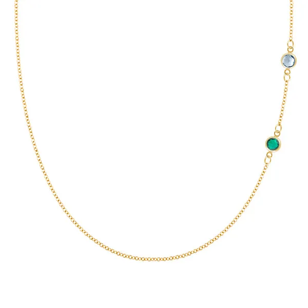 Personalized Classic 2 Birthstone Necklace in 14k Gold sold by Haverhill