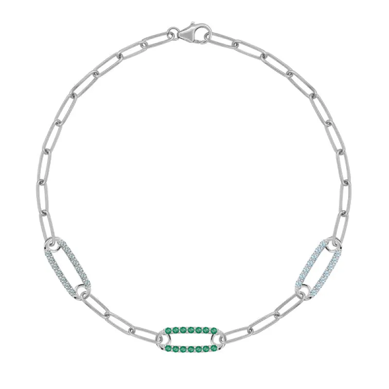 Personalized Adelaide 3 Pavé Birthstone Link Bracelet in 14k Gold sold by Haverhill
