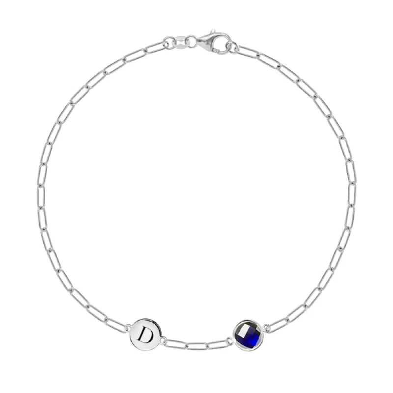 Personalized 1 Letter & 1 Grand Birthstone Adelaide Mini Bracelet in 14k Gold sold by Haverhill