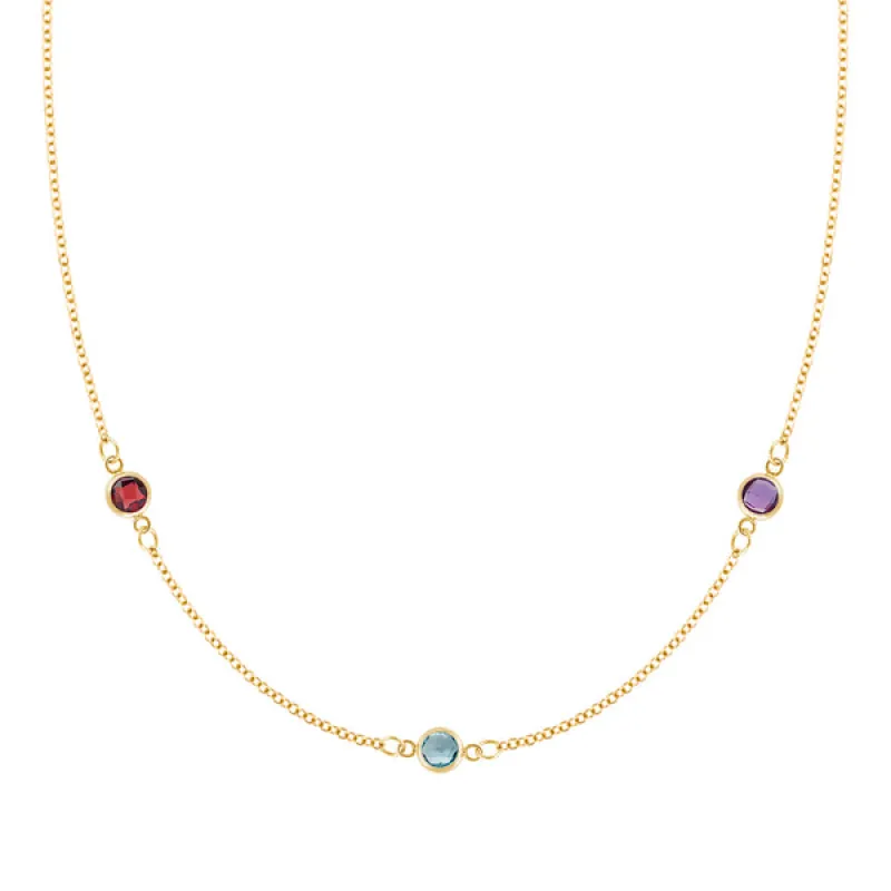 Personalized Classic 3 Birthstone Necklace in 14k Gold sold by Haverhill