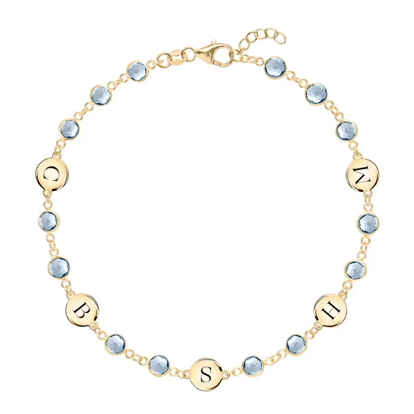 Personalized Newport 5 Letter Birthstone Bracelet in 14k Gold sold by Haverhill