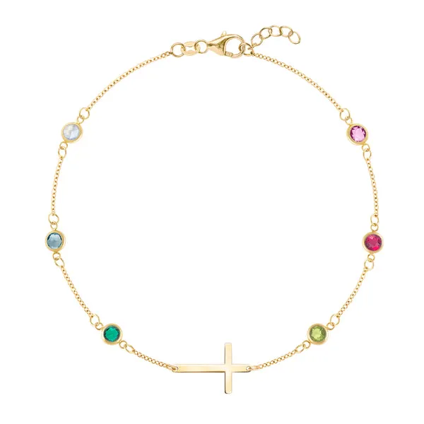 Personalized Bayberry Birthstone Cross Bracelet in 14k Gold sold by Haverhill