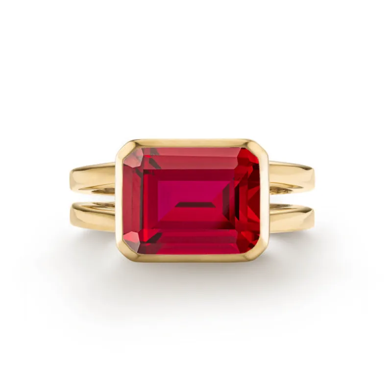 Personalized Warren Horizontal Birthstone Ring in 14k Gold sold by Haverhill