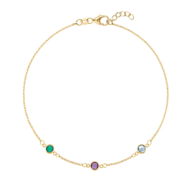 Personalized Classic 3 Birthstone Bracelet in 14k Gold sold by Haverhill