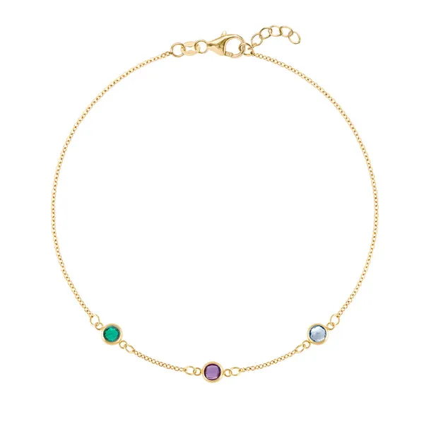Personalized Classic 3 Birthstone Bracelet in 14k Gold sold by Haverhill