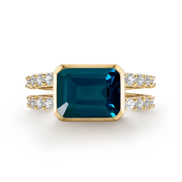 Personalized Warren Horizontal Birthstone Ring with Accent Stones in 14k Gold sold by Haverhill