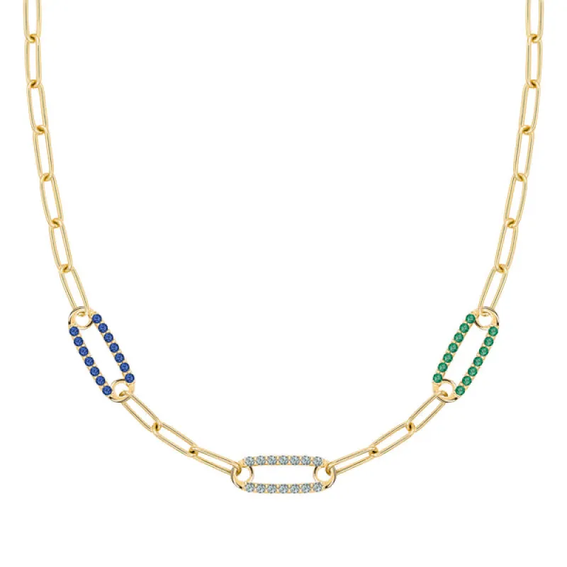 Personalized Adelaide 3 Pavé Birthstone Link Necklace in 14k Gold sold by Haverhill