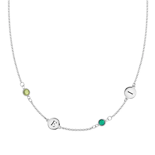 Personalized Classic 2 Letter & 2 Birthstone Necklace in 14k Gold (Double Spacing) sold by Haverhill