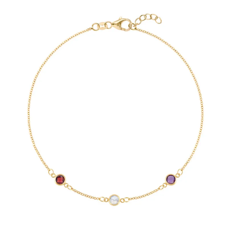 Personalized Classic 3 Birthstone Bracelet in 14k Gold sold by Haverhill