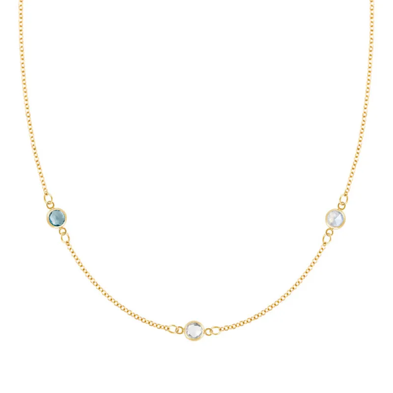 Personalized Classic 3 Birthstone Necklace in 14k Gold sold by Haverhill