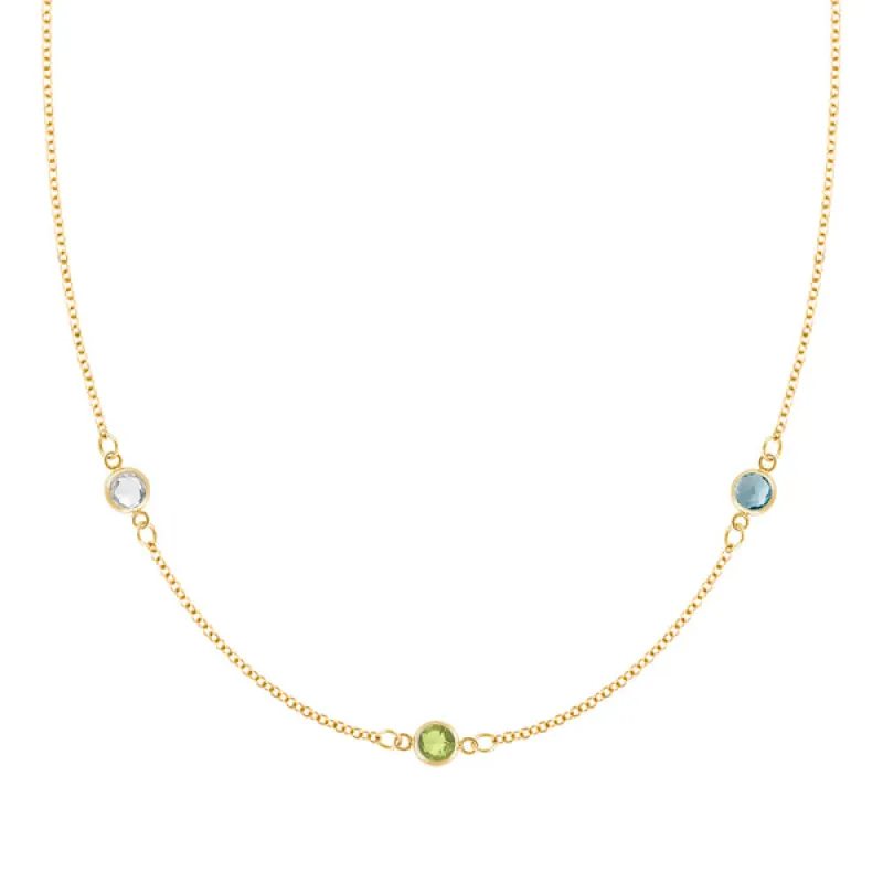 Personalized Classic 3 Birthstone Necklace in 14k Gold sold by Haverhill