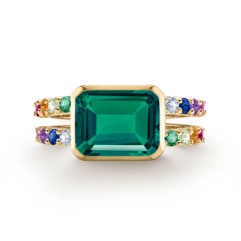 Personalized Rainbow Warren Horizontal Ring in 14k Gold sold by Haverhill