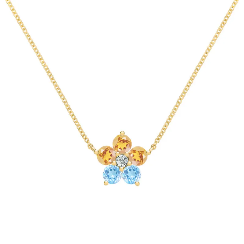 Personalized Greenwich Flower Birthstone & Diamond Necklace in 14k Gold sold by Haverhill