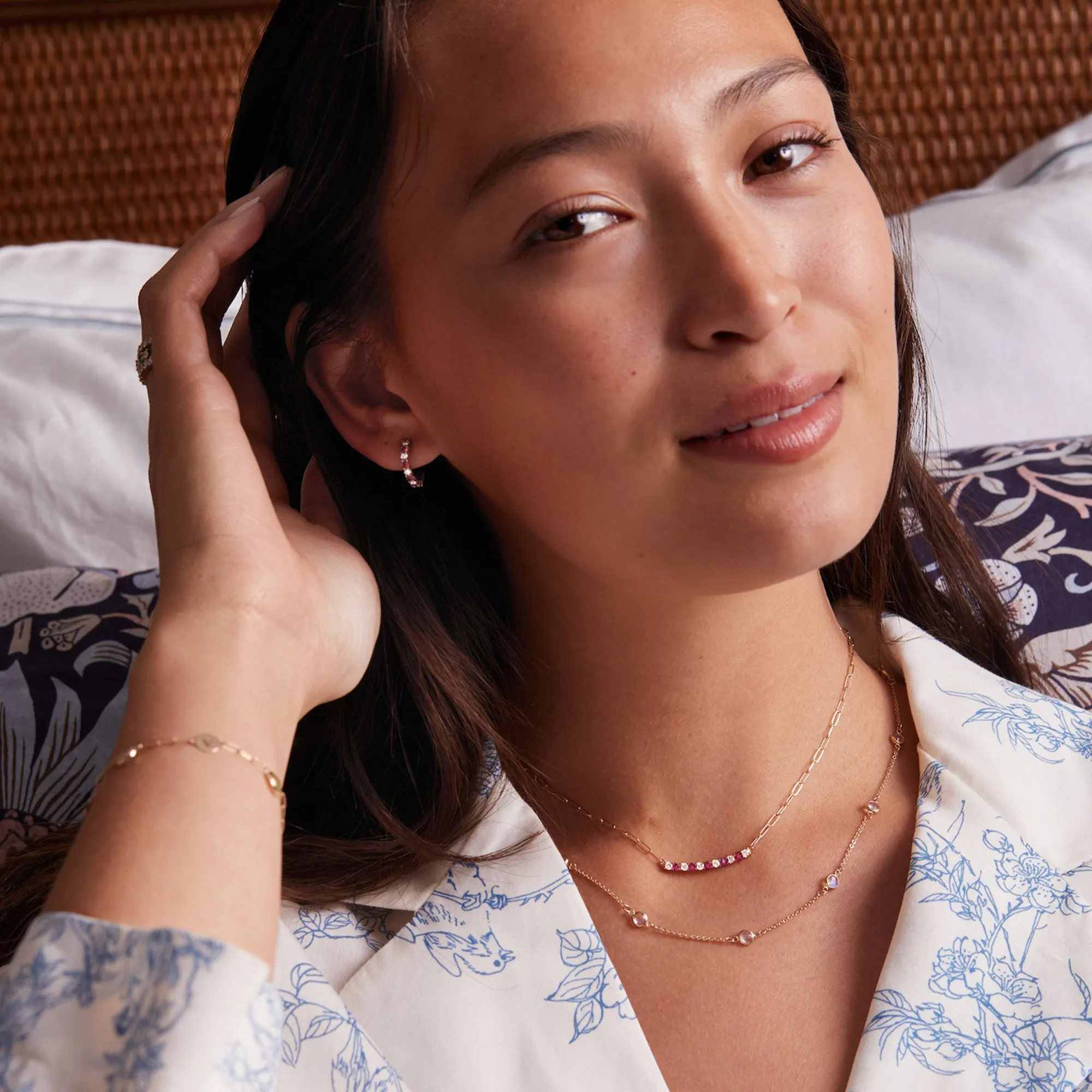 Rosecliff Diamond & Ruby Bar Adelaide Mini Necklace in 14k Gold (July) sold by Haverhill product image thumbnail 2