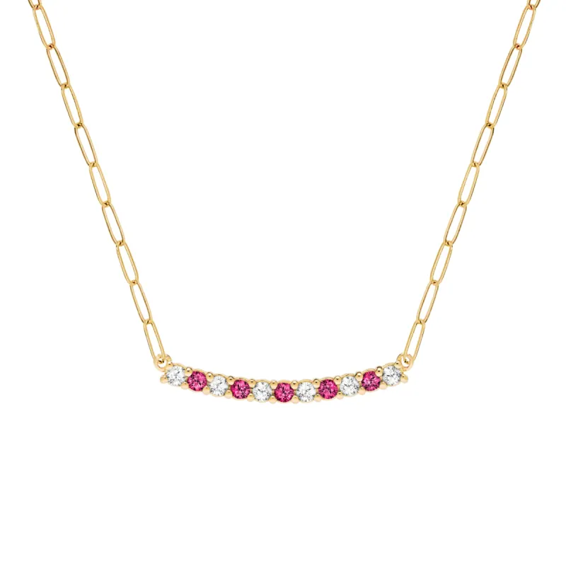 Rosecliff Diamond & Ruby Bar Adelaide Mini Necklace in 14k Gold (July) sold by Haverhill