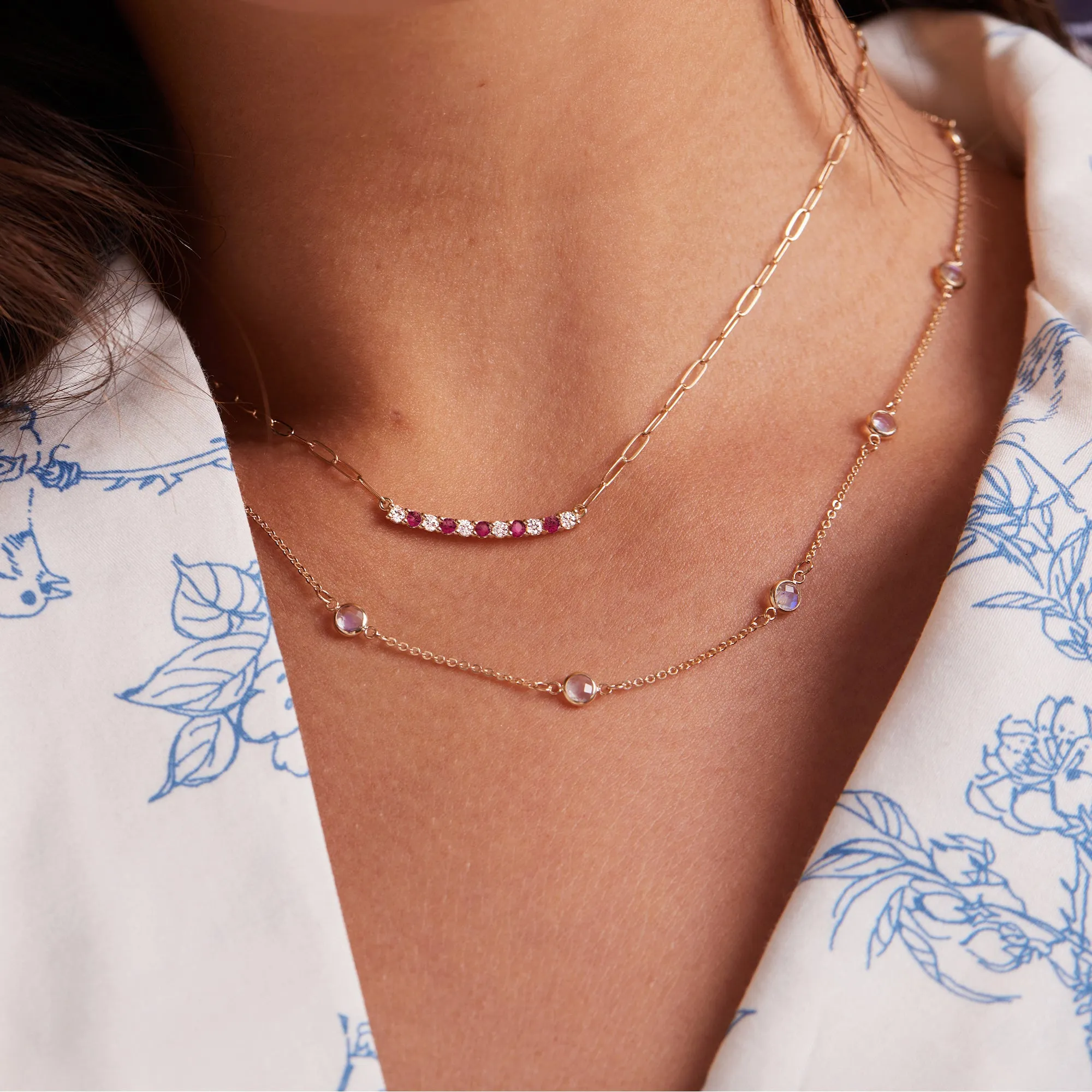 Rosecliff Diamond & Ruby Bar Adelaide Mini Necklace in 14k Gold (July) sold by Haverhill product image thumbnail 3