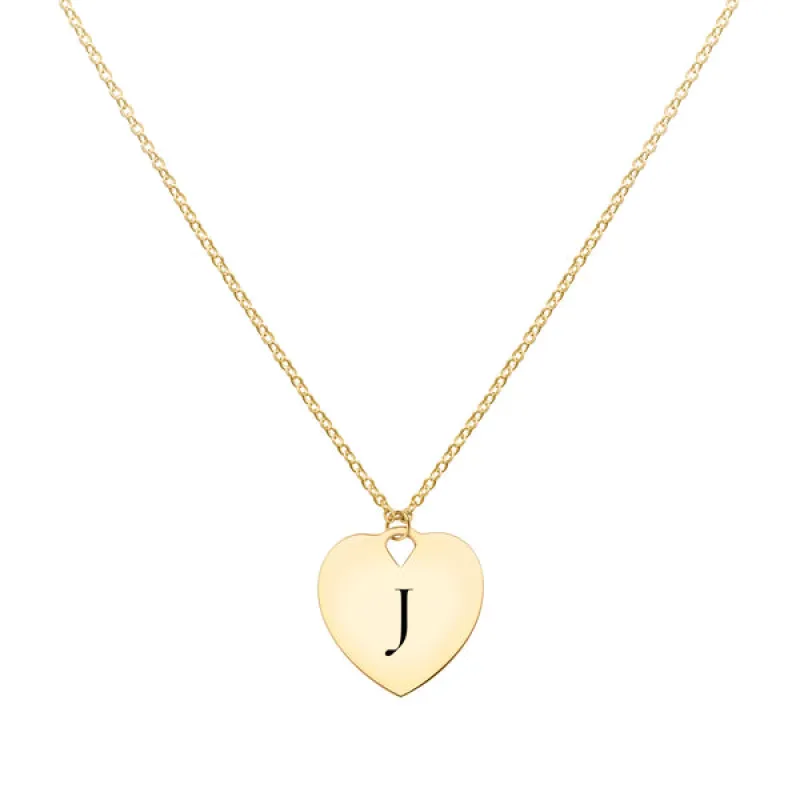 Engravable Flat Heart Pendant with Classic Chain in 14k Gold sold by Haverhill