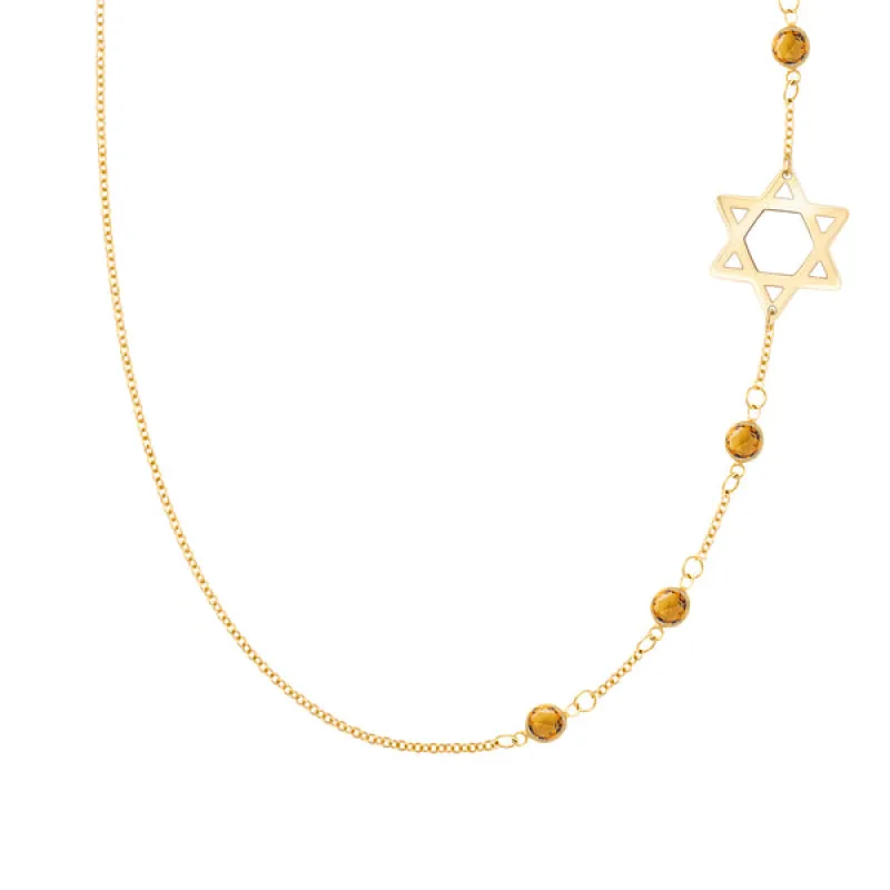 Personalized Classic Star of David & 4 Birthstone Necklace in 14k Gold sold by Haverhill