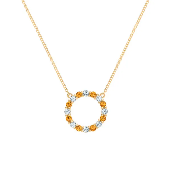 Personalized Rosecliff Circle Birthstone Necklace in 14k Gold sold by Haverhill