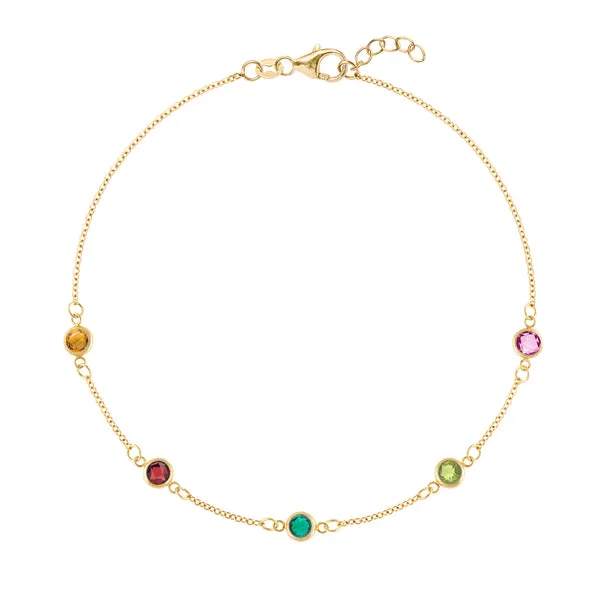 Personalized Classic 5 Birthstone Bracelet in 14k Gold sold by Haverhill