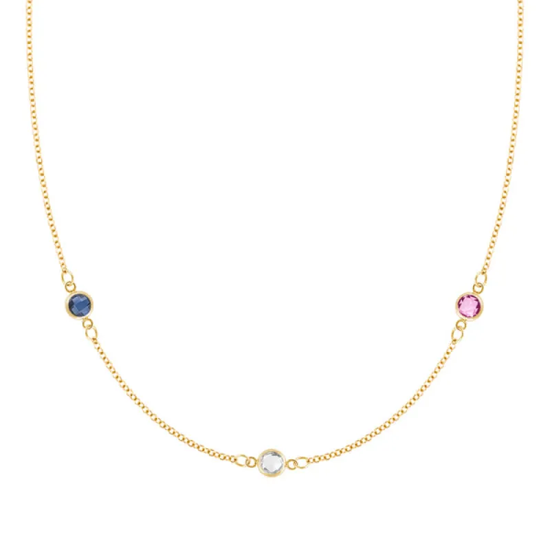 Personalized Classic 3 Birthstone Necklace in 14k Gold sold by Haverhill