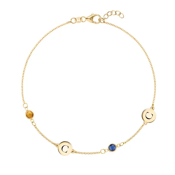 Personalized 2 Letter & 2 Classic Birthstone Bracelet in 14k Gold sold by Haverhill