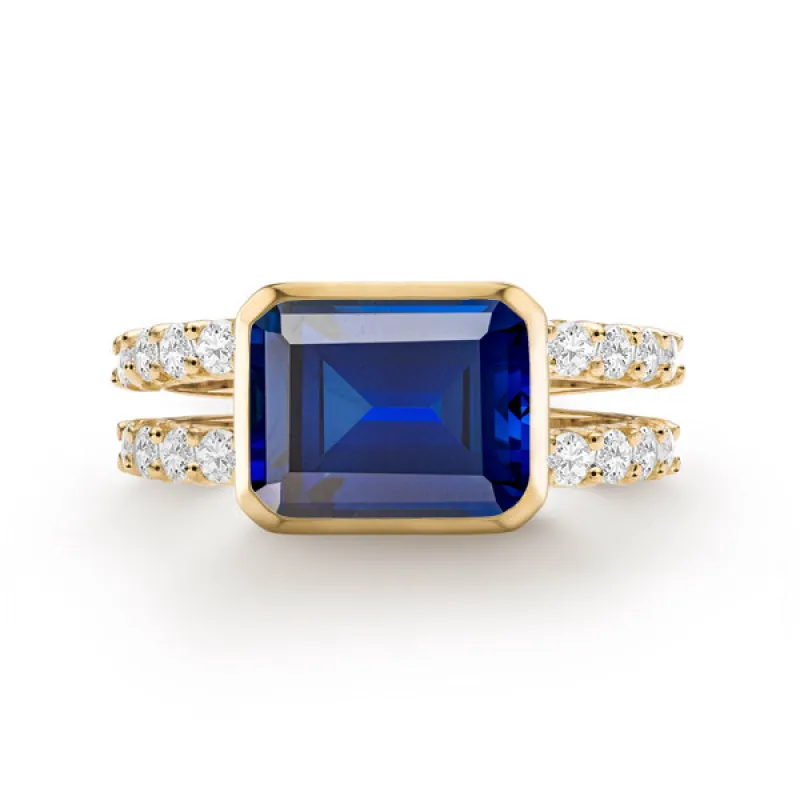 Personalized Warren Horizontal Birthstone Ring with Accent Stones in 14k Gold sold by Haverhill