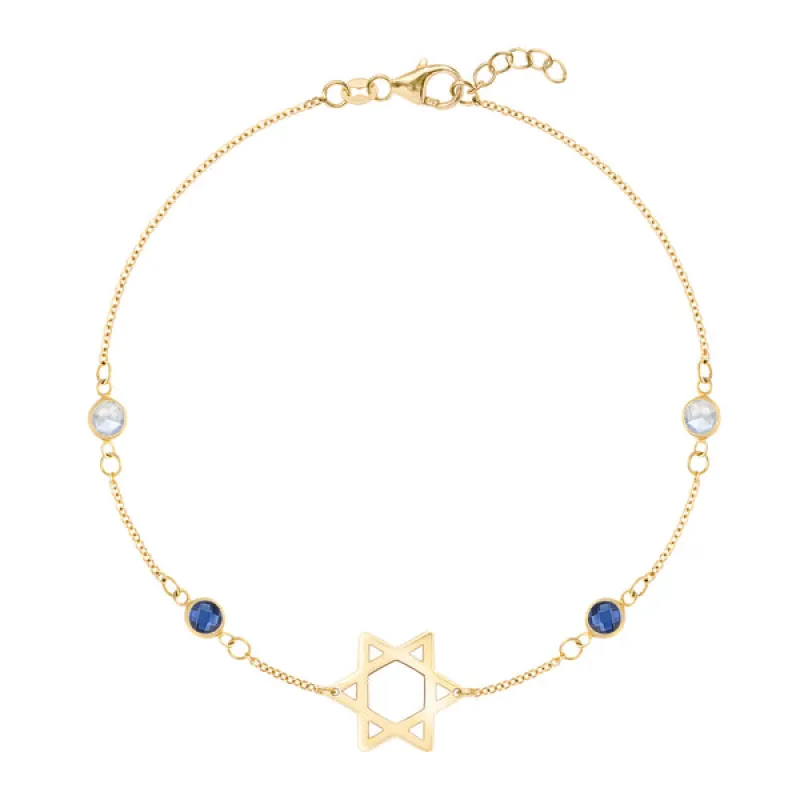 Personalized Classic Star of David & 4 Birthstone Bracelet in 14k Gold sold by Haverhill