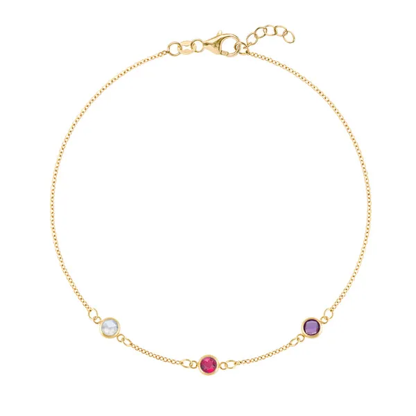 Personalized Classic 3 Birthstone Bracelet in 14k Gold sold by Haverhill