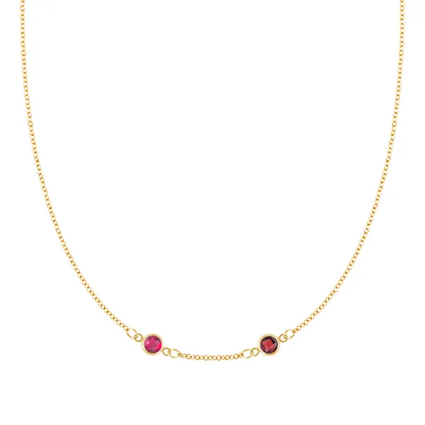 Personalized Classic 2 Birthstone Necklace in 14k Gold (Centered) sold by Haverhill