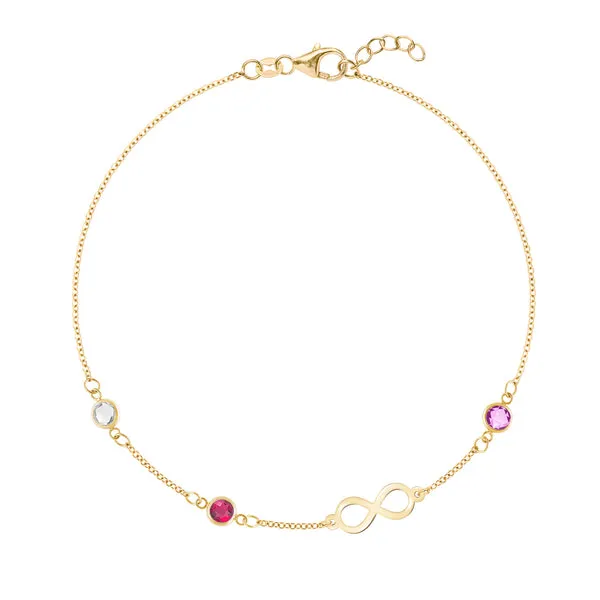 Personalized Classic Infinity & 3 Birthstone Bracelet in 14k Gold sold by Haverhill