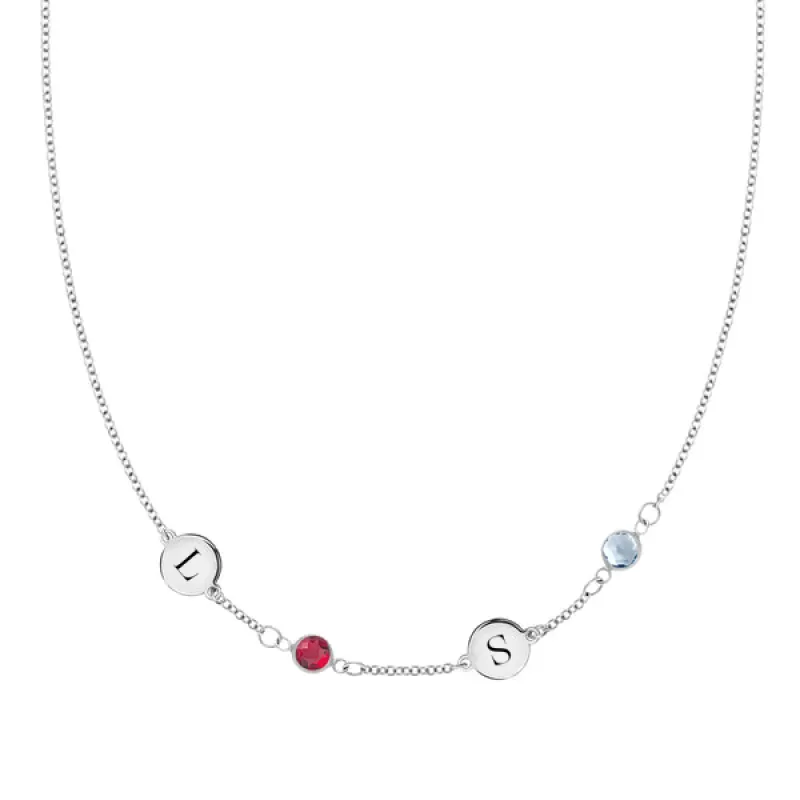 Personalized Classic 2 Letter & 2 Birthstone Necklace in 14k Gold (Single Spacing) sold by Haverhill