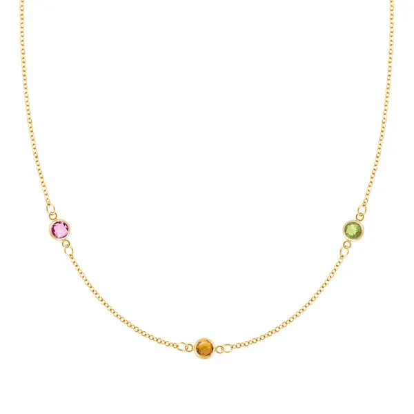 Personalized Classic 3 Birthstone Necklace in 14k Gold sold by Haverhill