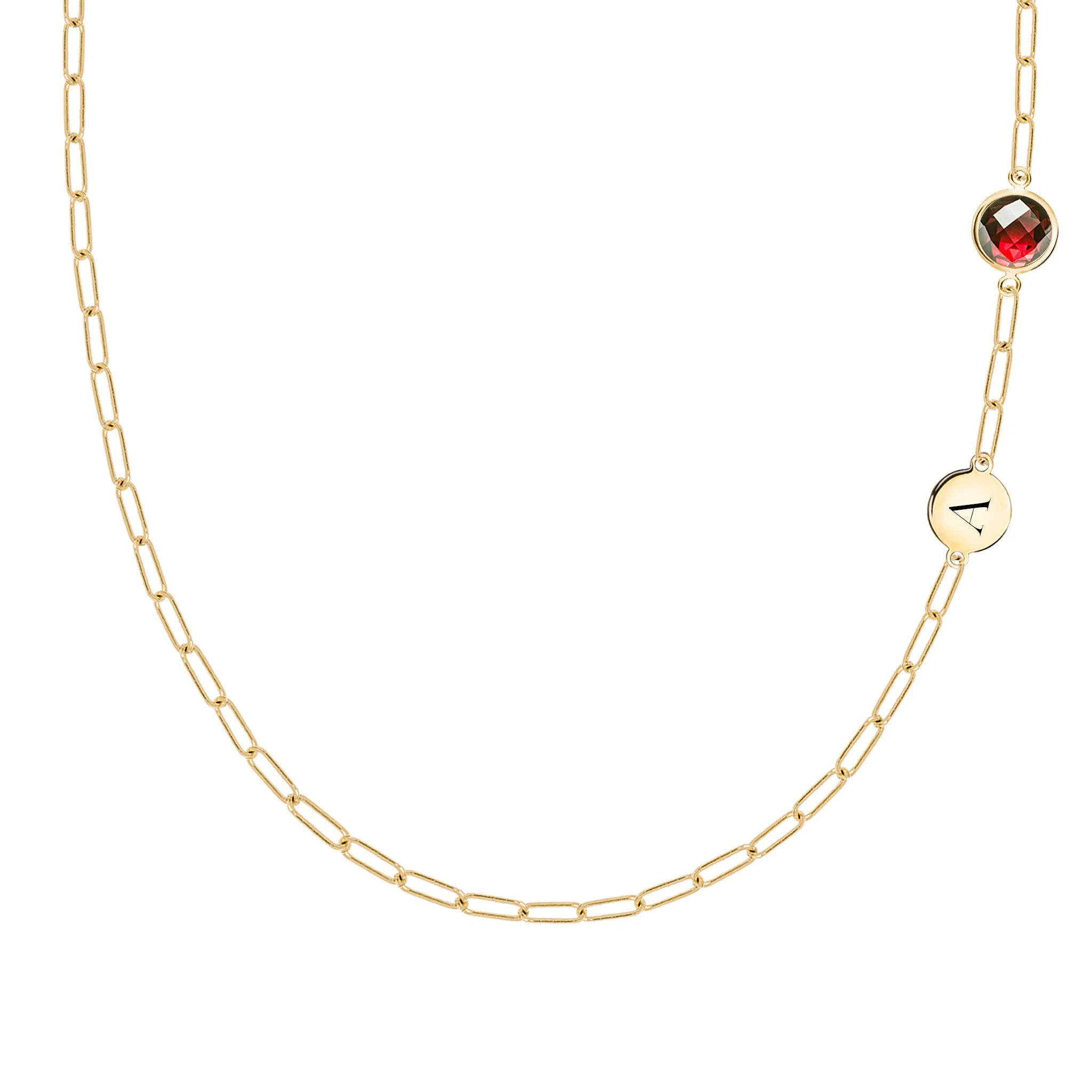 1 Letter & 1 Grand Garnet Adelaide Mini Necklace in 14k Gold (January) sold by Haverhill