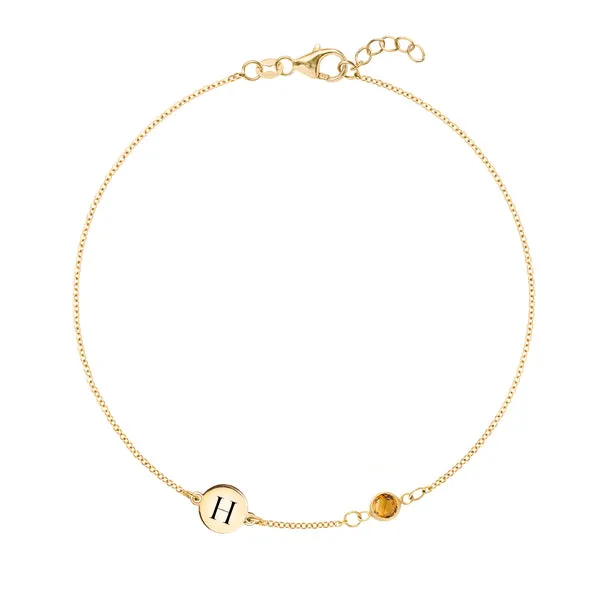 Personalized 1 Letter & 1 Classic Citrine Bracelet in 14k Gold (November) sold by Haverhill