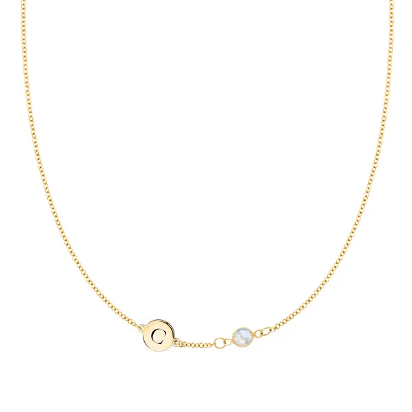 Personalized 1 Letter & 1 Classic Birthstone Necklace in 14k Gold (Single Spacing) sold by Haverhill