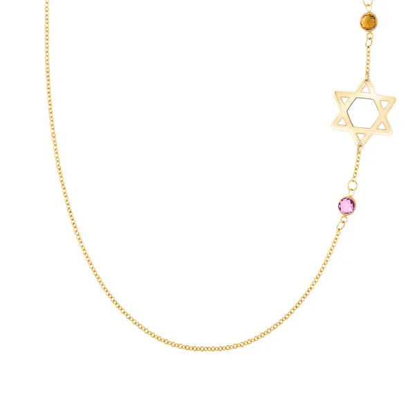 Personalized Classic Star of David & 2 Birthstone Necklace in 14k Gold sold by Haverhill
