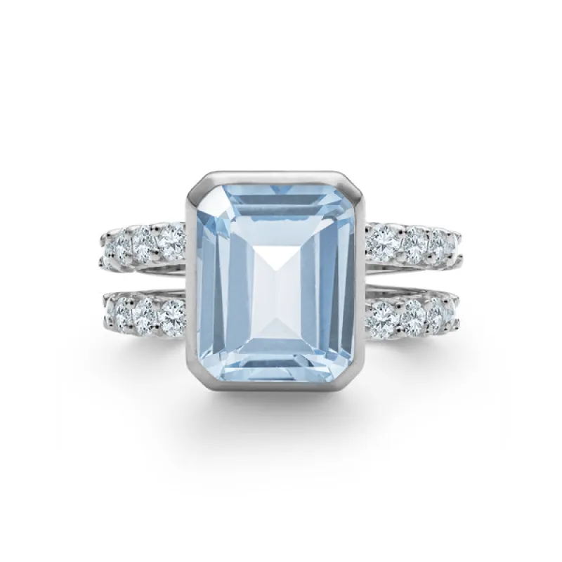 Personalized Warren Vertical Birthstone Ring with Accent Stones in 14k Gold sold by Haverhill