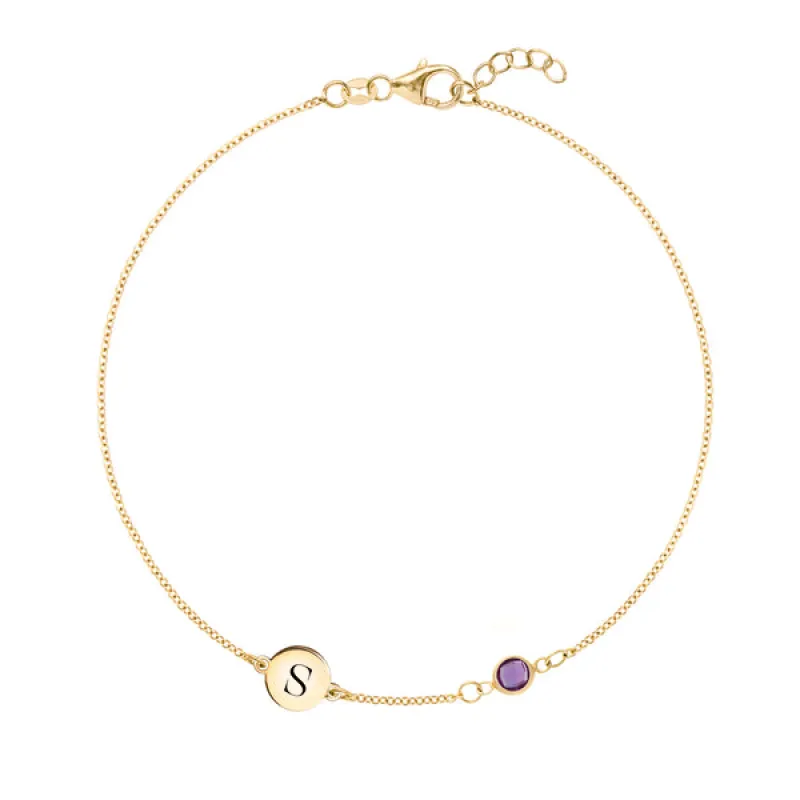 Personalized Classic 1 Letter & 1 Birthstone Bracelet in 14k Gold sold by Haverhill