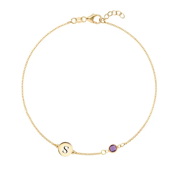 Personalized Classic 1 Letter & 1 Birthstone Bracelet in 14k Gold sold by Haverhill