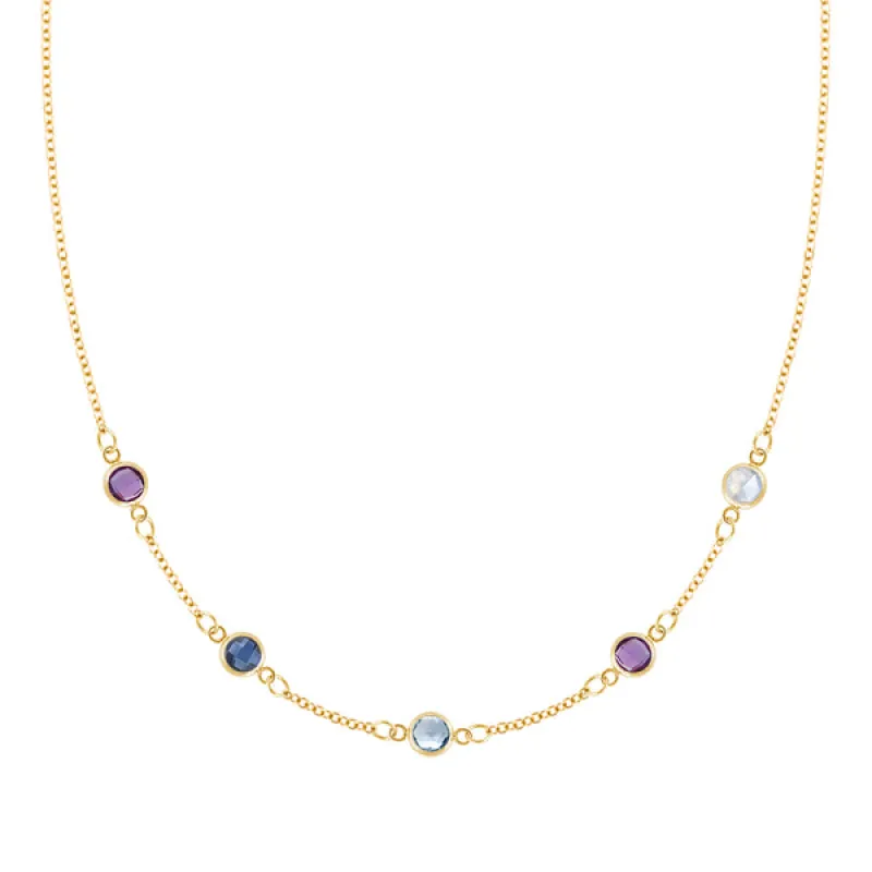 Personalized Classic 5 Birthstone Necklace in 14k Gold sold by Haverhill