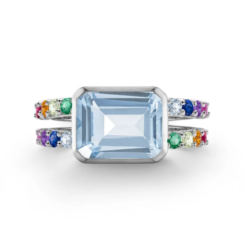 Personalized Rainbow Warren Horizontal Ring in 14k Gold sold by Haverhill