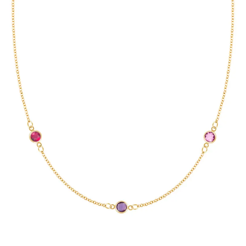 Personalized Classic 3 Birthstone Necklace in 14k Gold sold by Haverhill
