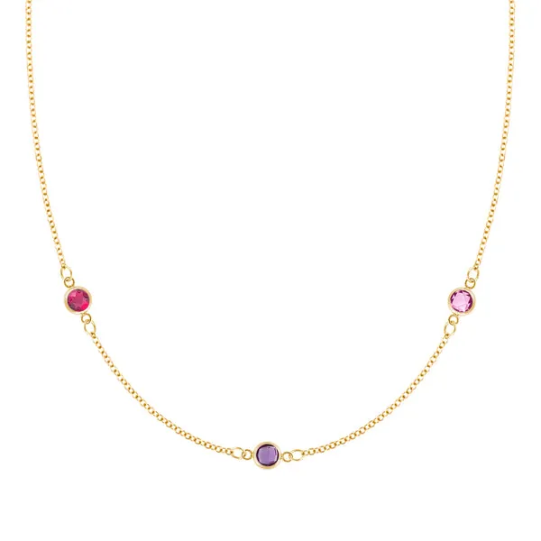 Personalized Classic 3 Birthstone Necklace in 14k Gold sold by Haverhill